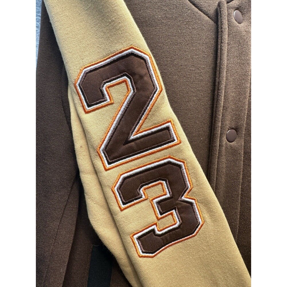 NEW Switch Remarkable Varsity Jacket Brown/Tan, Button Down Men’s Sz Large - Picture 6 of 16